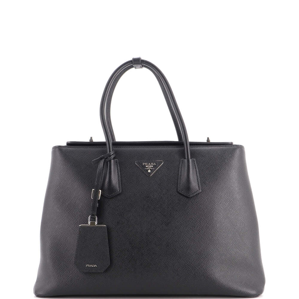 Prada Medium Turnlock Cuir Twin Tote Saffiano Leather